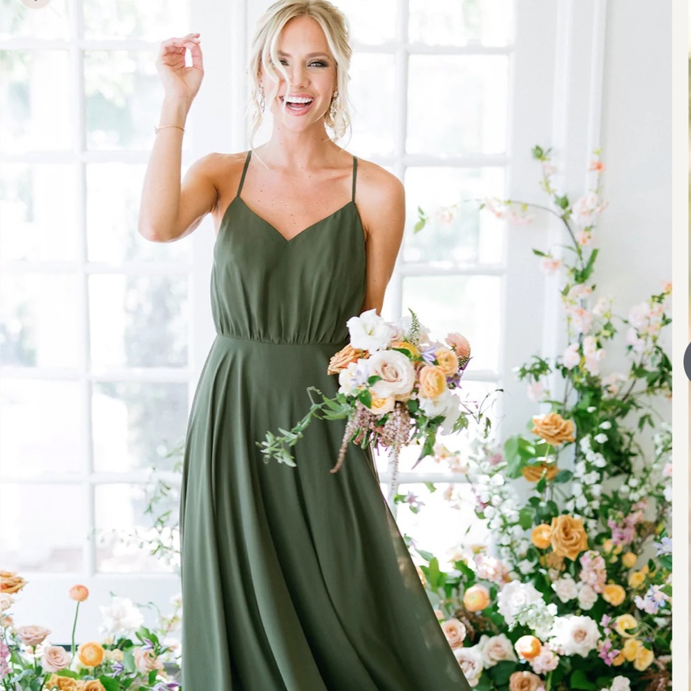 Revelry Kaia Chiffon Dress Deep Olive Size 6